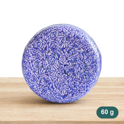 Klyvaa Bath lavender shampoo bar, 60 g, speckled purple round bar