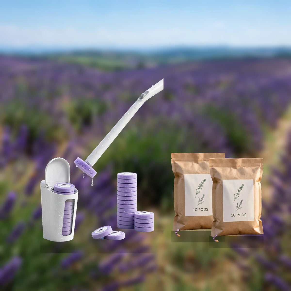 Klyvaa Never-Run-Out Bundle, Lavender scent: complete kit with two 10-head refill packs